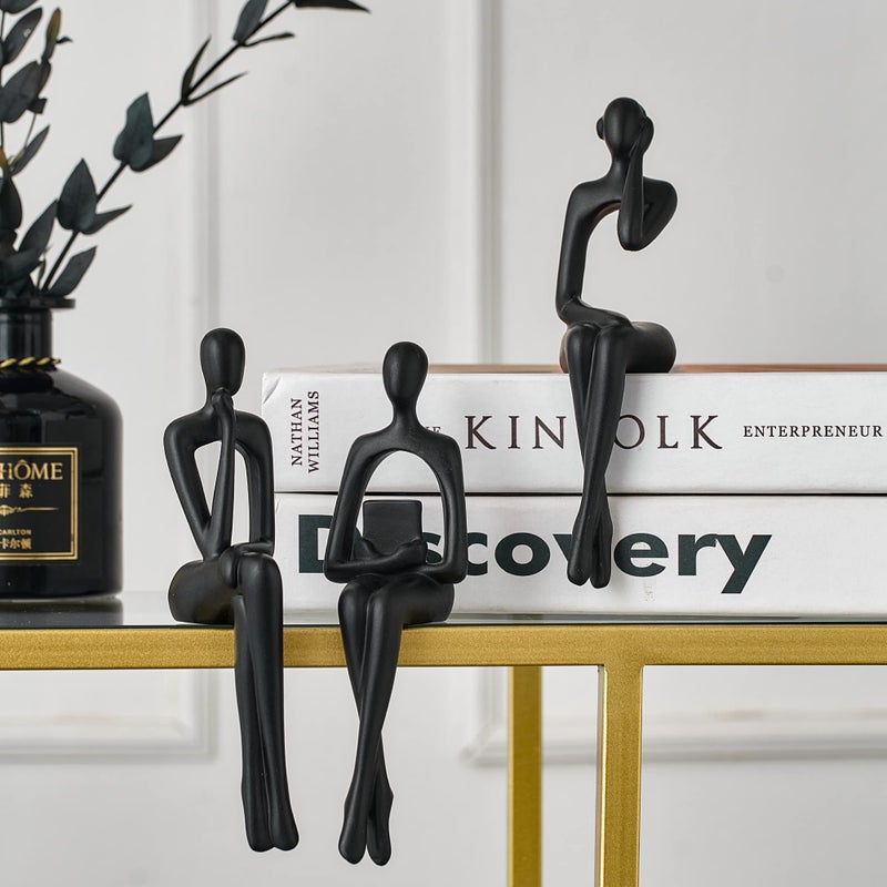 XINXUAN Black Statue Home Decor - Modern Bookshelf & Desk Decor - 3 Piece Set - Image 3